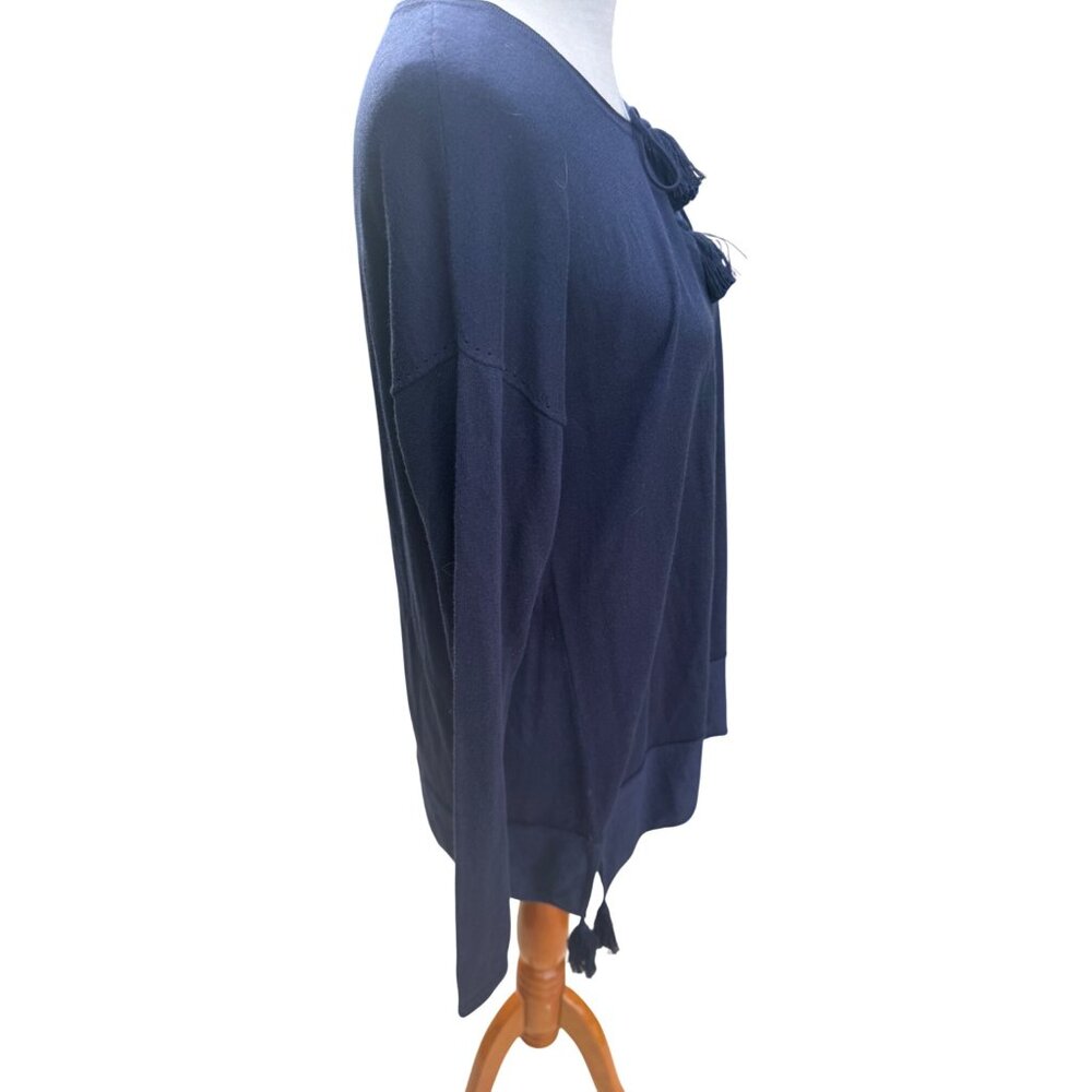 Lilly Pulitzer Womens Size Large Navy Long Sleeve Knit Top With Tassel Tie Neck - Picture 4 of 6
